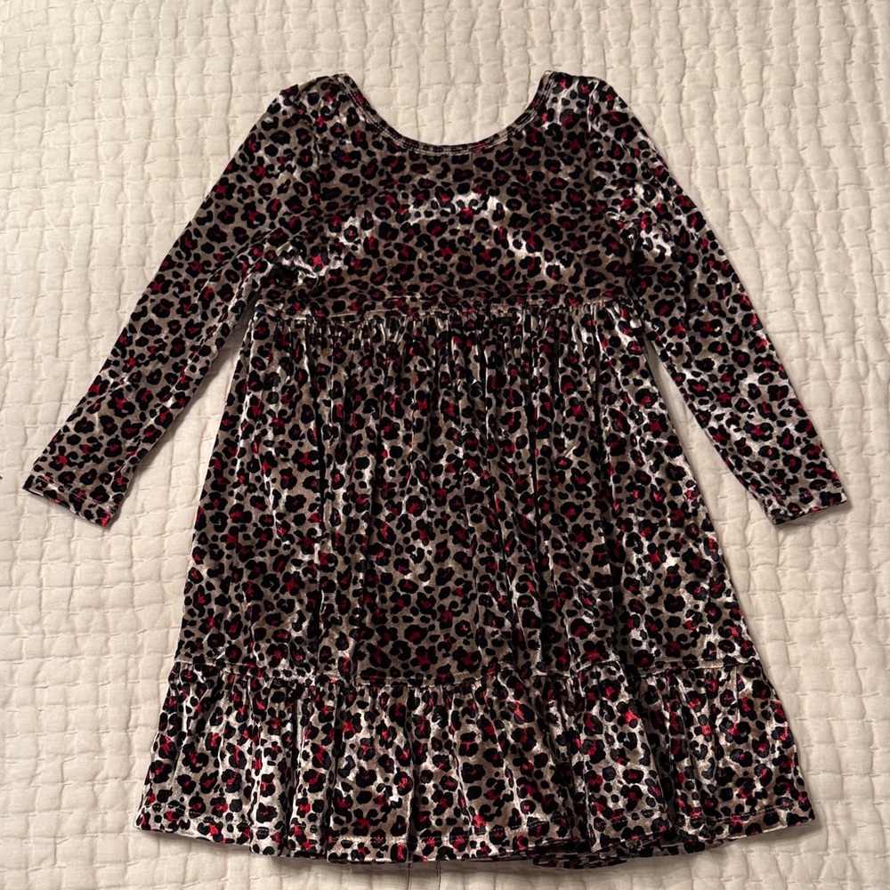 Stylish Leopard Print Velvet Kids Dress